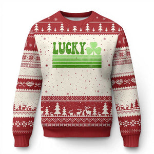 Retro Lucky Ugly Christmas Sweater St Patricks Day Irish Shamrock TS10 Beige Red Print Your Wear
