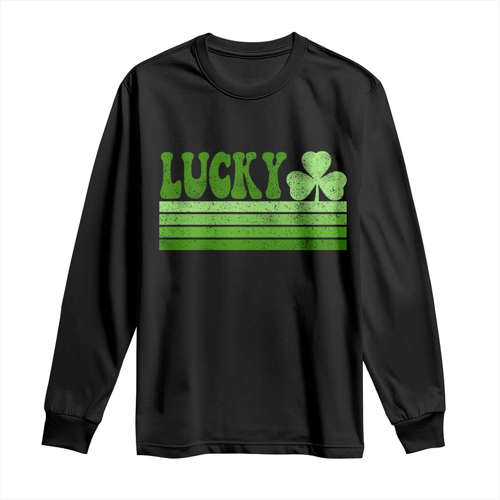 Retro Lucky Long Sleeve Shirt St Patricks Day Irish Shamrock TS10 Black Print Your Wear