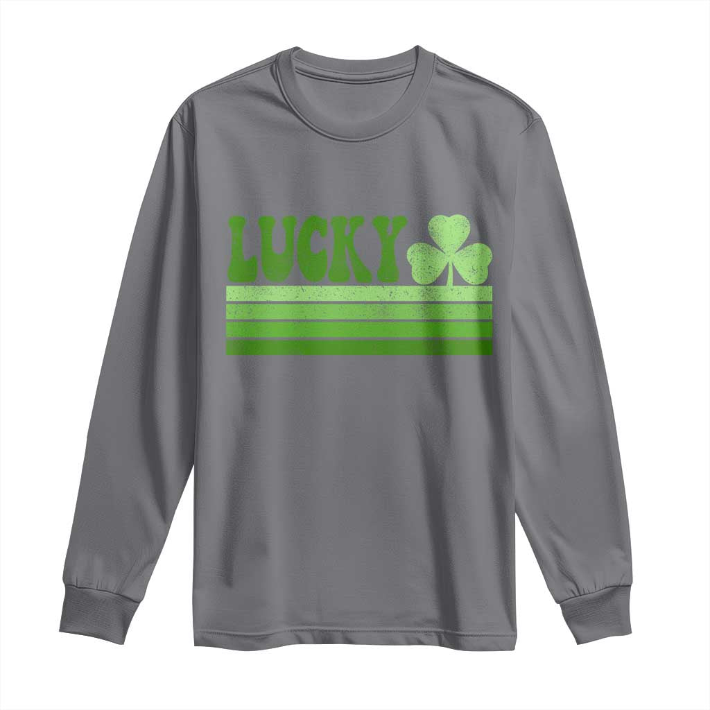 Retro Lucky Long Sleeve Shirt St Patricks Day Irish Shamrock TS10 Charcoal Print Your Wear