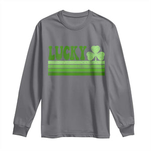Retro Lucky Long Sleeve Shirt St Patricks Day Irish Shamrock TS10 Charcoal Print Your Wear