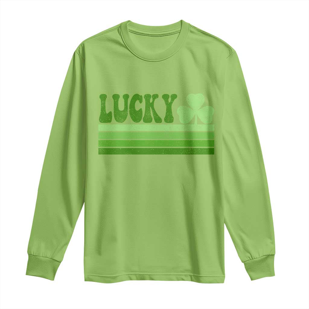 Retro Lucky Long Sleeve Shirt St Patricks Day Irish Shamrock TS10 Lime Print Your Wear