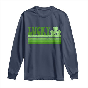 Retro Lucky Long Sleeve Shirt St Patricks Day Irish Shamrock TS10 Navy Print Your Wear