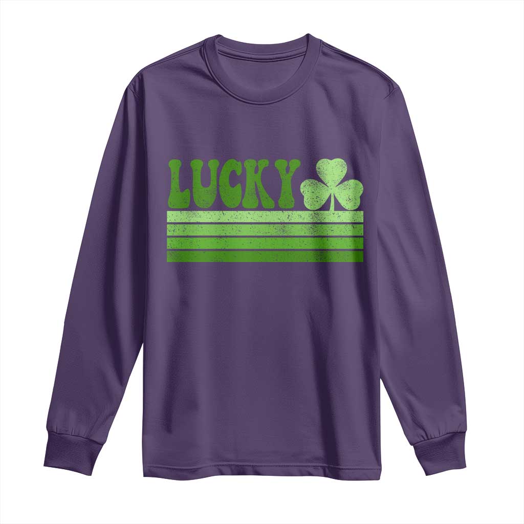 Retro Lucky Long Sleeve Shirt St Patricks Day Irish Shamrock TS10 Purple Print Your Wear