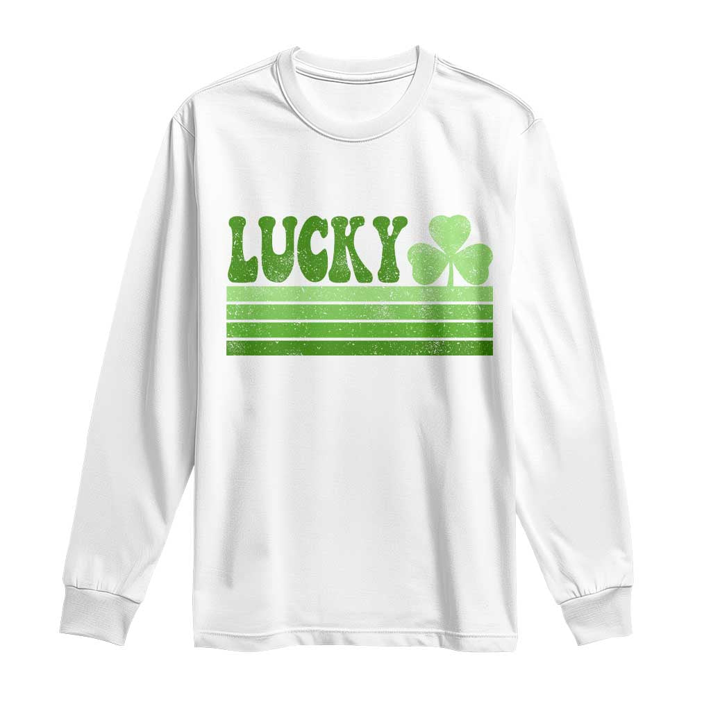 Retro Lucky Long Sleeve Shirt St Patricks Day Irish Shamrock TS10 White Print Your Wear