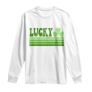 Retro Lucky Long Sleeve Shirt St Patricks Day Irish Shamrock TS10 White Print Your Wear