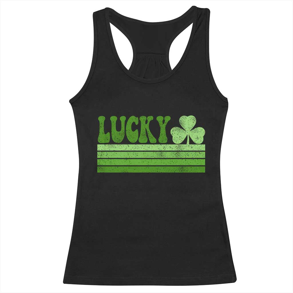 Retro Lucky Racerback Tank Top St Patricks Day Irish Shamrock TS10 Black Print Your Wear