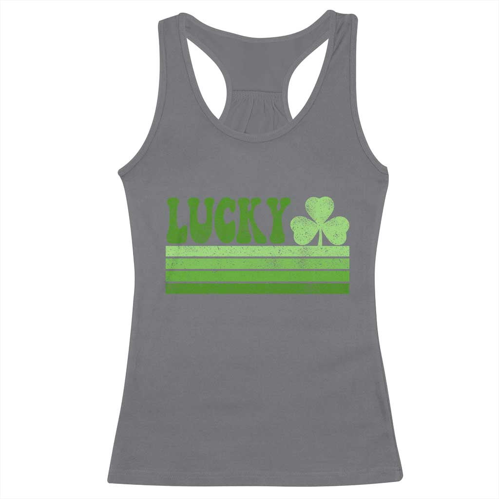 Retro Lucky Racerback Tank Top St Patricks Day Irish Shamrock TS10 Charcoal Print Your Wear