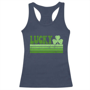 Retro Lucky Racerback Tank Top St Patricks Day Irish Shamrock TS10 Navy Print Your Wear