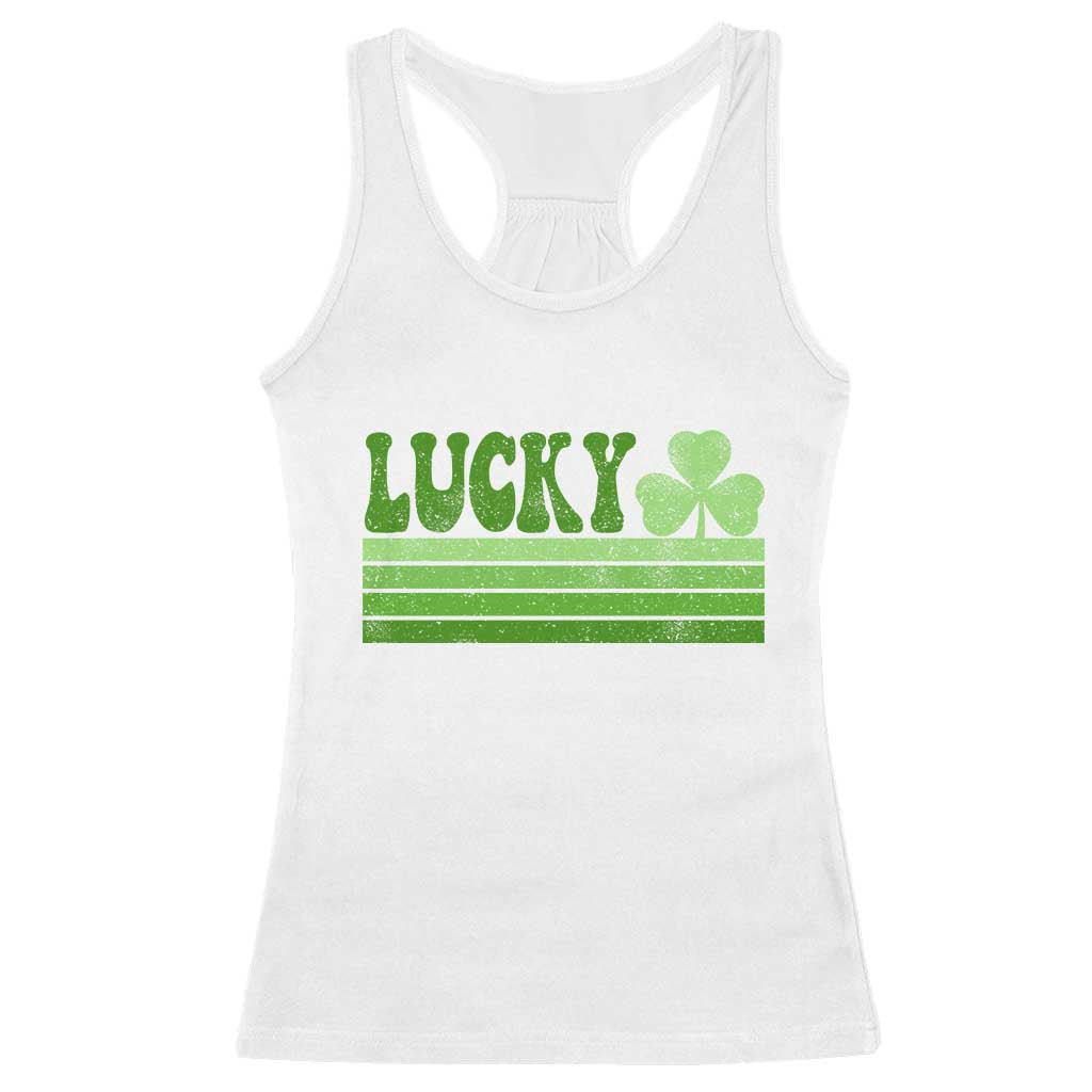 Retro Lucky Racerback Tank Top St Patricks Day Irish Shamrock TS10 White Print Your Wear