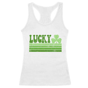 Retro Lucky Racerback Tank Top St Patricks Day Irish Shamrock TS10 White Print Your Wear