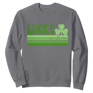 Retro Lucky Sweatshirt St Patricks Day Irish Shamrock TS10 Charcoal Print Your Wear