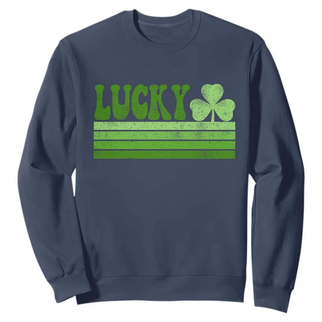 Retro Lucky Sweatshirt St Patricks Day Irish Shamrock TS10 Navy Print Your Wear