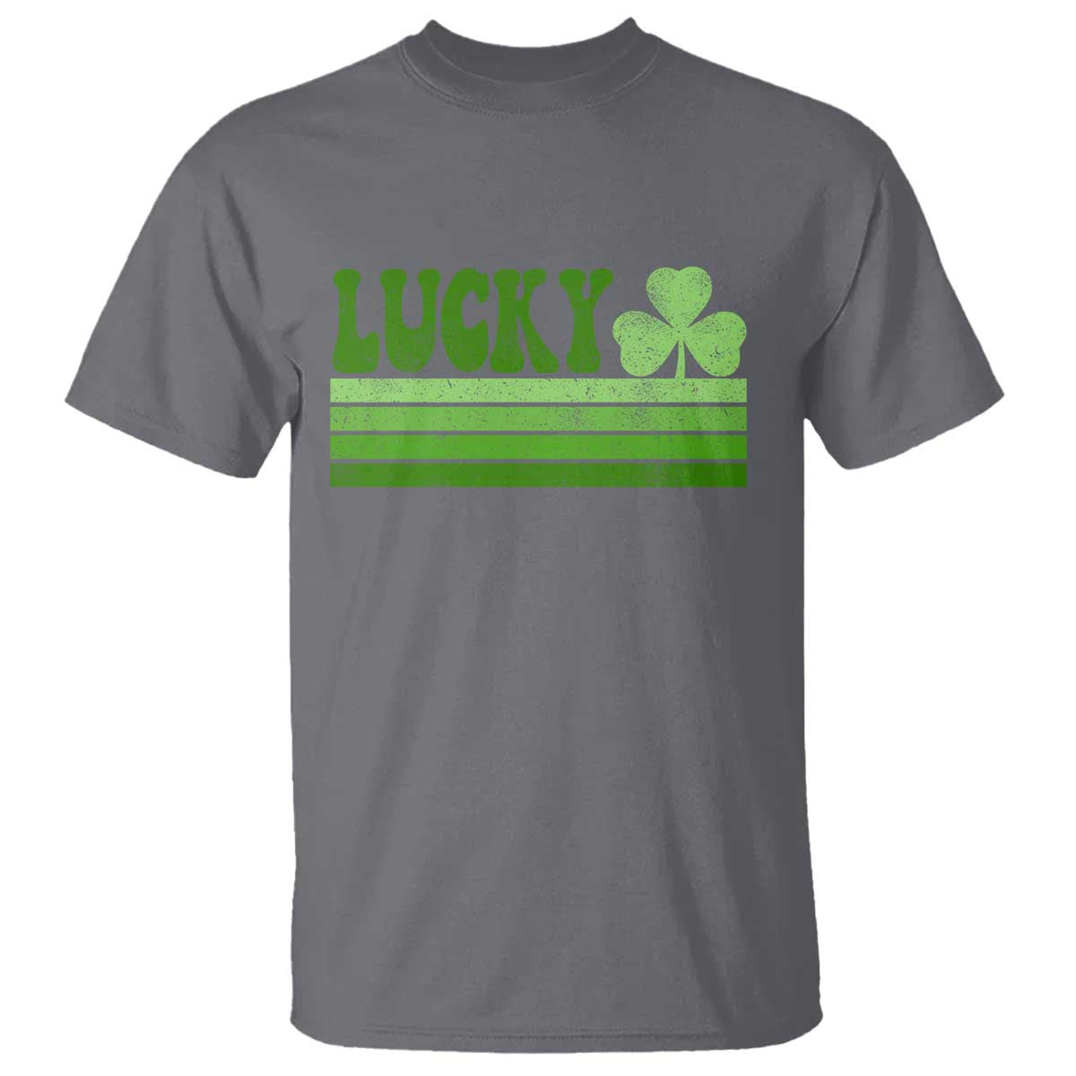 Retro Lucky T Shirt St Patricks Day Irish Shamrock TS10 Charcoal Print Your Wear
