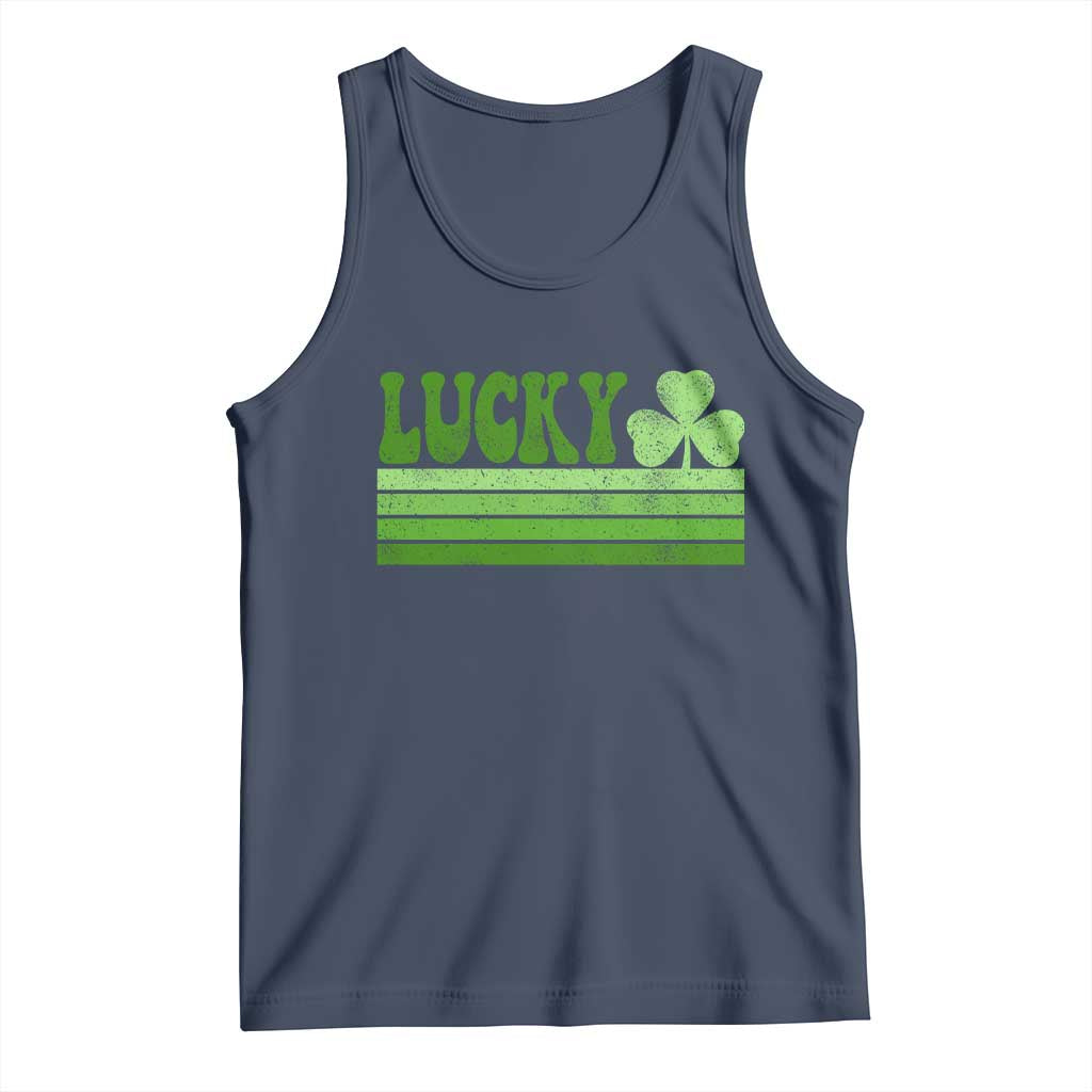Retro Lucky Tank Top St Patricks Day Irish Shamrock TS10 Navy Print Your Wear