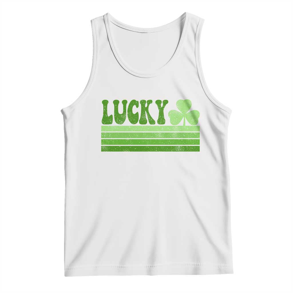 Retro Lucky Tank Top St Patricks Day Irish Shamrock TS10 White Print Your Wear