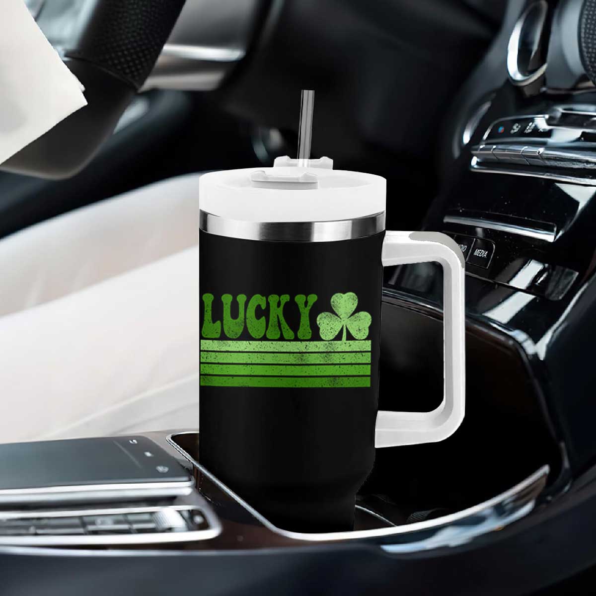 Retro Lucky Tumbler With Handle St Patricks Day Irish Shamrock TS10 Print Your Wear