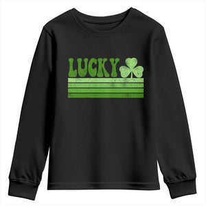 Retro Lucky Youth Sweatshirt St Patricks Day Irish Shamrock TS10 Black Print Your Wear