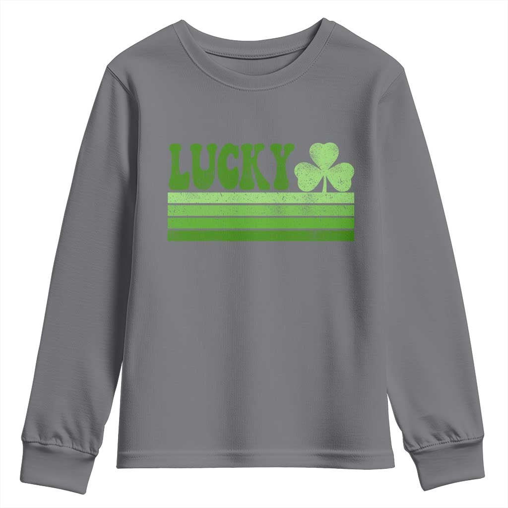 Retro Lucky Youth Sweatshirt St Patricks Day Irish Shamrock TS10 Charcoal Print Your Wear