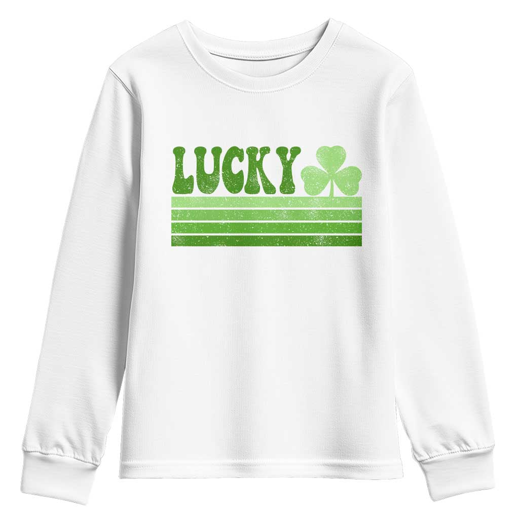 Retro Lucky Youth Sweatshirt St Patricks Day Irish Shamrock TS10 White Print Your Wear