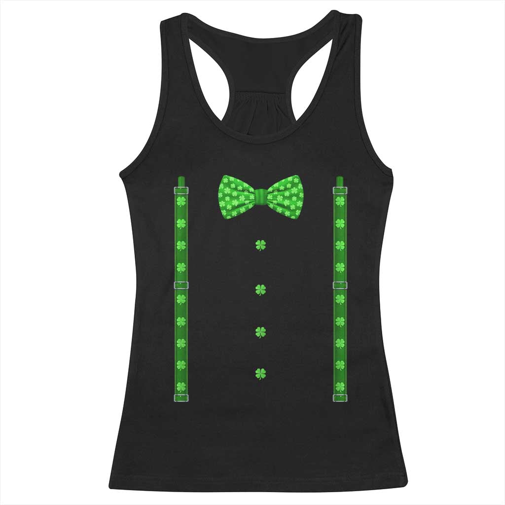Bow Tie Suspenders St Patricks Day Costume Racerback Tank Top Funny Irish Shamrock Clovers TS10 Black Print Your Wear