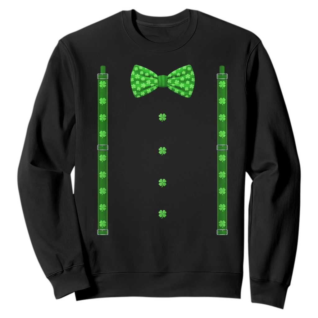 Bow Tie Suspenders St Patricks Day Costume Sweatshirt Funny Irish Shamrock Clovers TS10 Black Print Your Wear