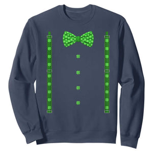 Bow Tie Suspenders St Patricks Day Costume Sweatshirt Funny Irish Shamrock Clovers TS10 Navy Print Your Wear