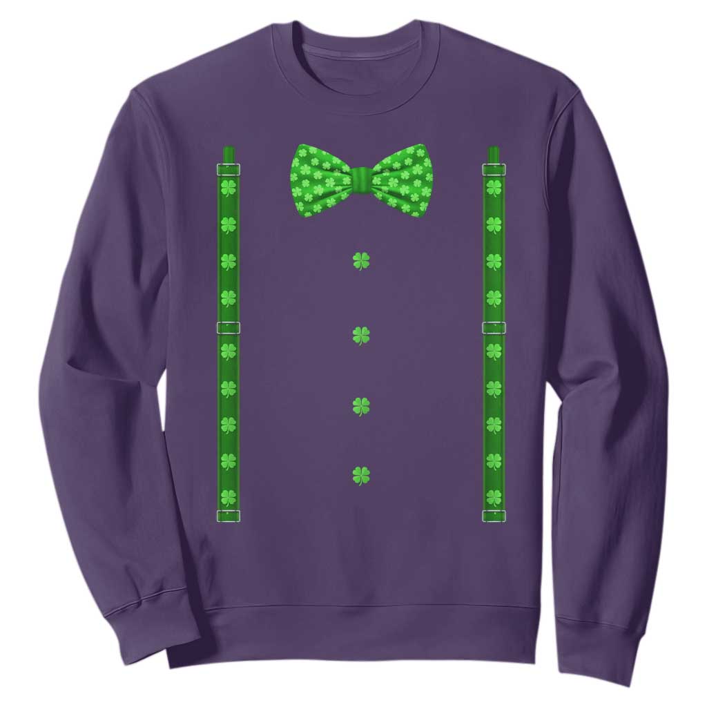 Bow Tie Suspenders St Patricks Day Costume Sweatshirt Funny Irish Shamrock Clovers TS10 Purple Print Your Wear