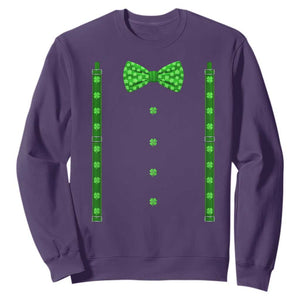 Bow Tie Suspenders St Patricks Day Costume Sweatshirt Funny Irish Shamrock Clovers TS10 Purple Print Your Wear