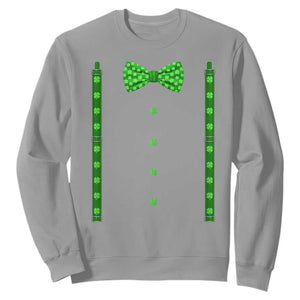 Bow Tie Suspenders St Patricks Day Costume Sweatshirt Funny Irish Shamrock Clovers TS10 Sport Gray Print Your Wear