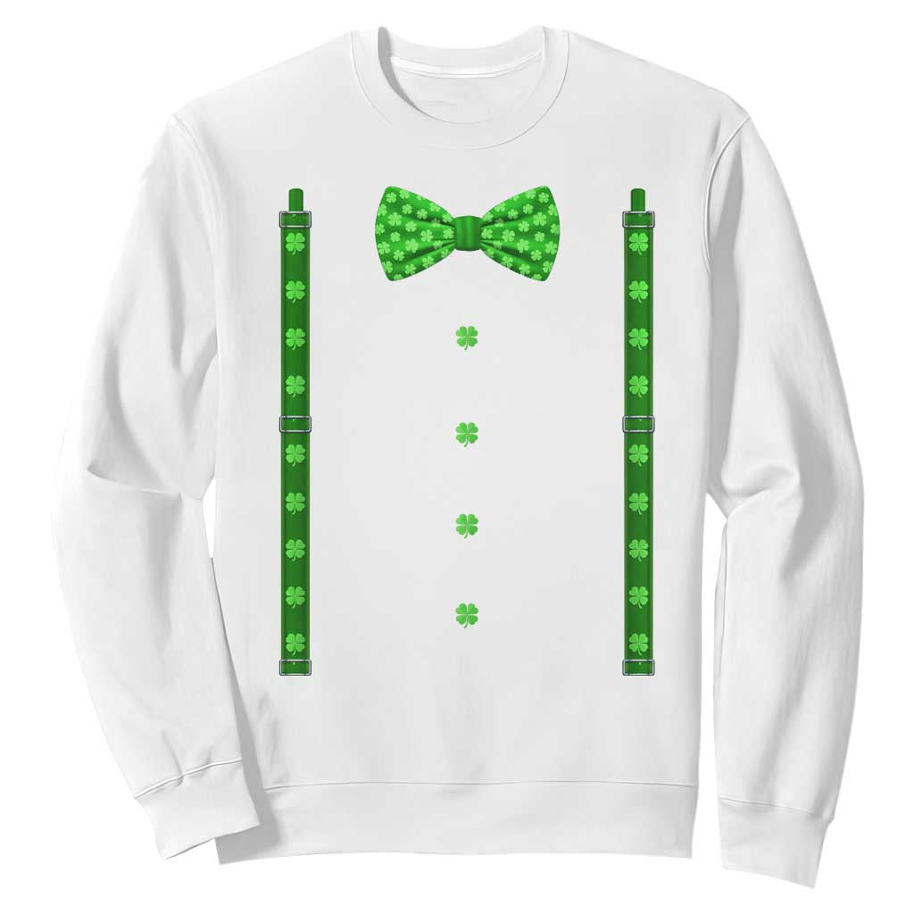 Bow Tie Suspenders St Patricks Day Costume Sweatshirt Funny Irish Shamrock Clovers TS10 White Print Your Wear