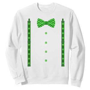 Bow Tie Suspenders St Patricks Day Costume Sweatshirt Funny Irish Shamrock Clovers TS10 White Print Your Wear