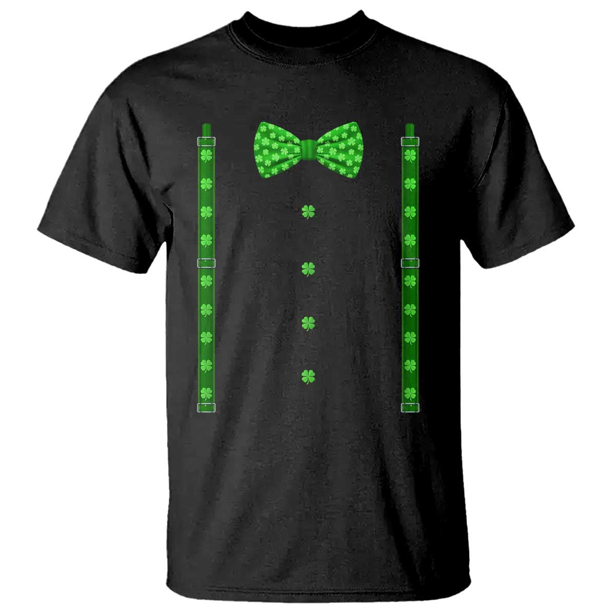 Bow Tie Suspenders St Patricks Day Costume T Shirt Funny Irish Shamrock Clovers TS10 Black Print Your Wear