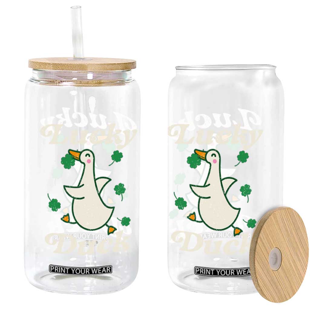 Lucky Duck Glass Can St Patricks Day Shamrock Irish TS10 Print Your Wear