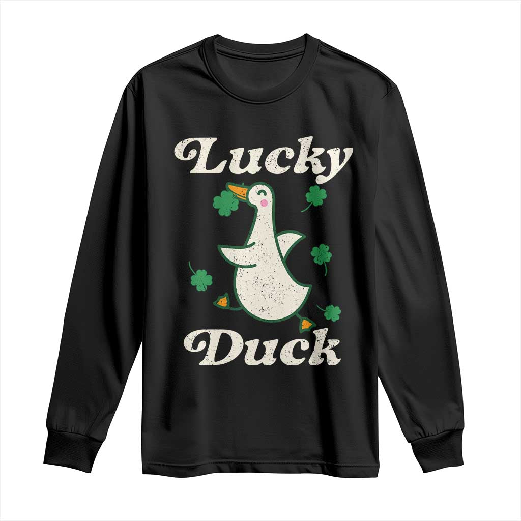 Lucky Duck Long Sleeve Shirt St Patricks Day Shamrock Irish TS10 Black Print Your Wear