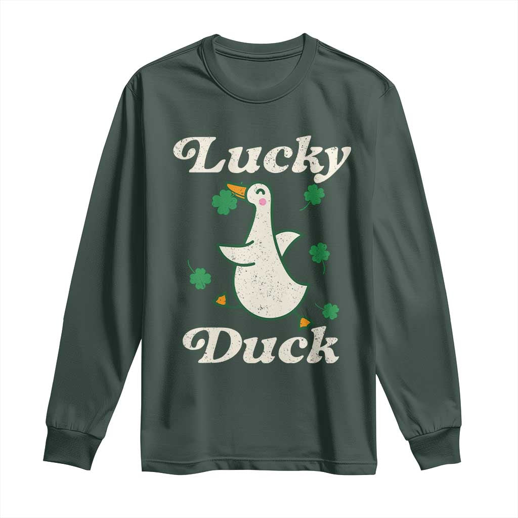 Lucky Duck Long Sleeve Shirt St Patricks Day Shamrock Irish TS10 Dark Forest Green Print Your Wear