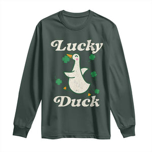 Lucky Duck Long Sleeve Shirt St Patricks Day Shamrock Irish TS10 Dark Forest Green Print Your Wear
