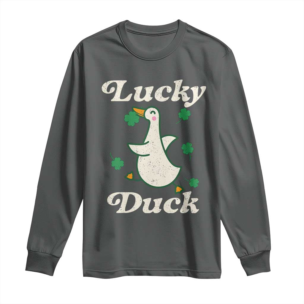 Lucky Duck Long Sleeve Shirt St Patricks Day Shamrock Irish TS10 Dark Heather Print Your Wear