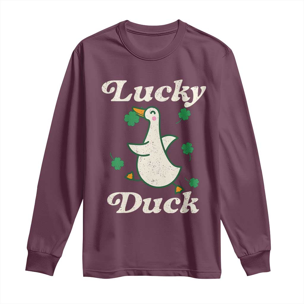 Lucky Duck Long Sleeve Shirt St Patricks Day Shamrock Irish TS10 Maroon Print Your Wear