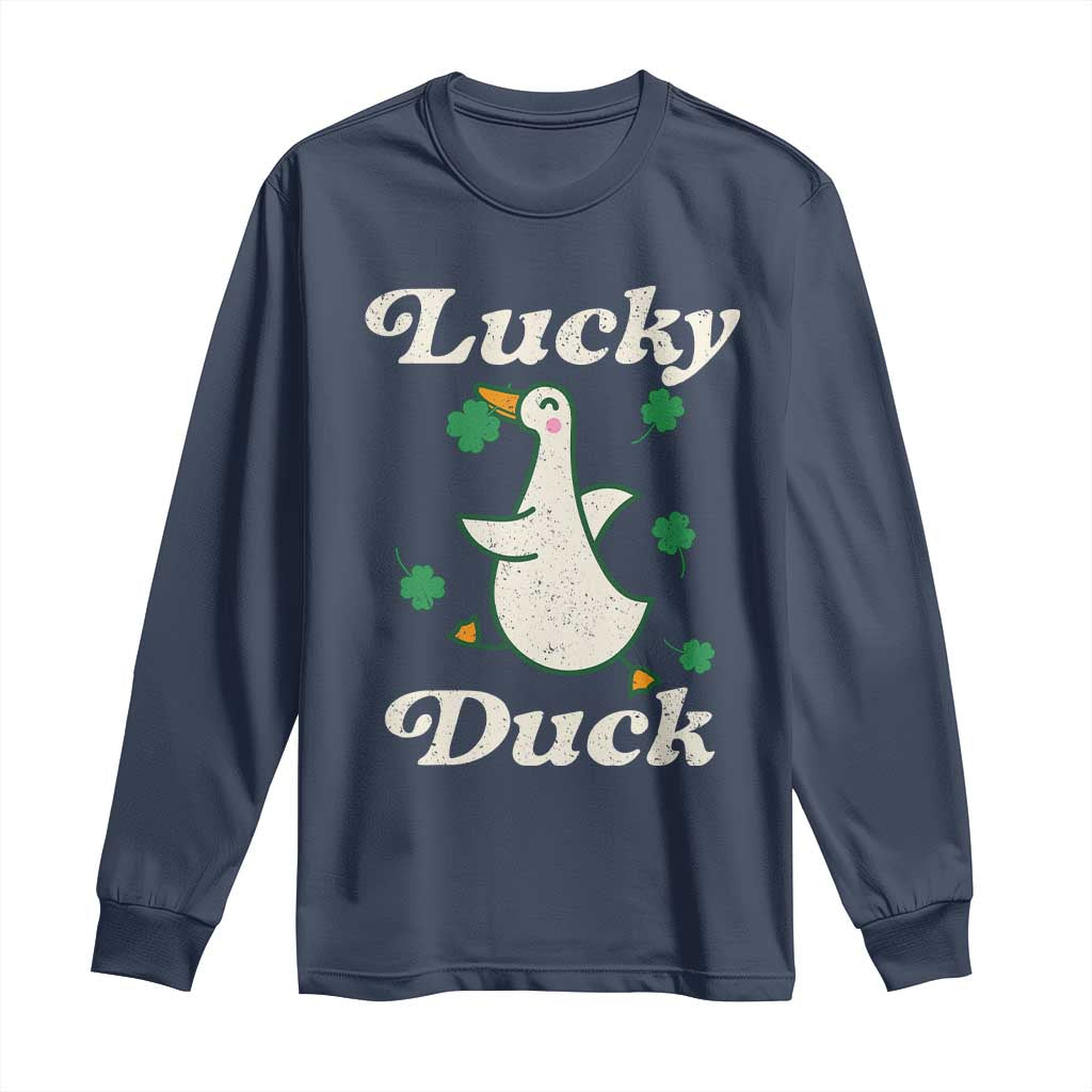 Lucky Duck Long Sleeve Shirt St Patricks Day Shamrock Irish TS10 Navy Print Your Wear