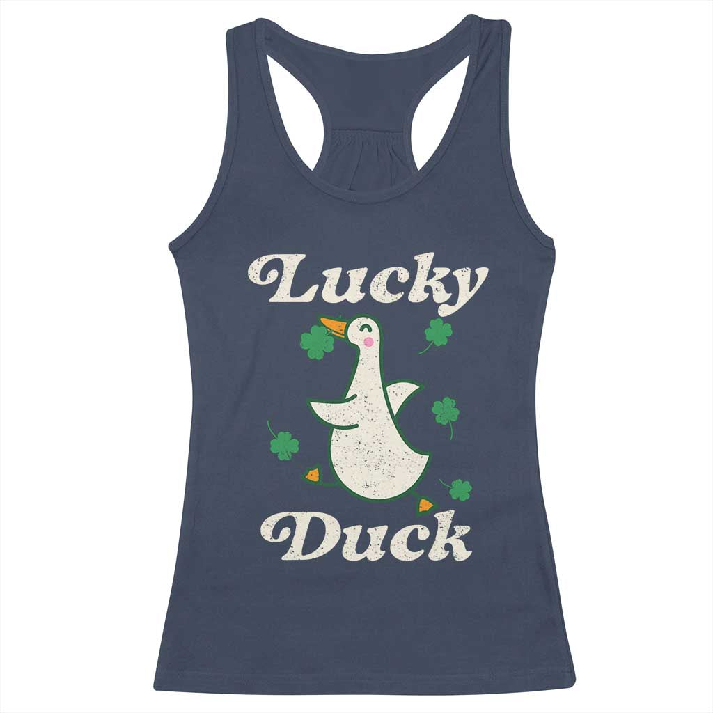 Lucky Duck Racerback Tank Top St Patricks Day Shamrock Irish TS10 Navy Print Your Wear