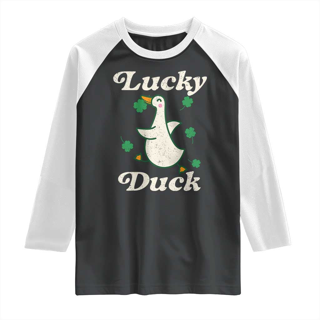 Lucky Duck Raglan Shirt St Patricks Day Shamrock Irish TS10 Black White Print Your Wear
