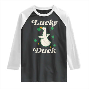 Lucky Duck Raglan Shirt St Patricks Day Shamrock Irish TS10 Black White Print Your Wear