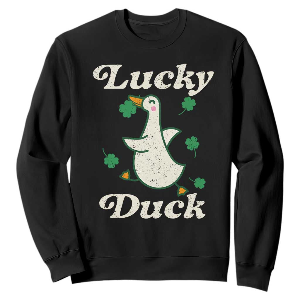 Lucky Duck Sweatshirt St Patricks Day Shamrock Irish TS10 Black Print Your Wear