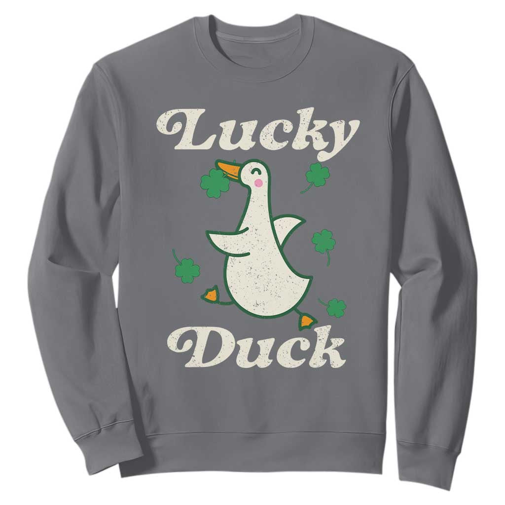 Lucky Duck Sweatshirt St Patricks Day Shamrock Irish TS10 Charcoal Print Your Wear
