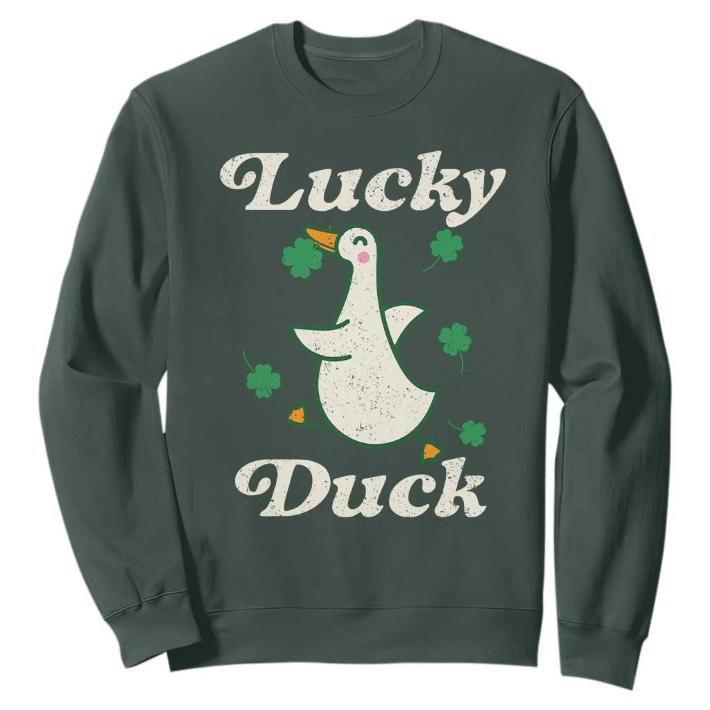 Lucky Duck Sweatshirt St Patricks Day Shamrock Irish TS10 Dark Forest Green Print Your Wear