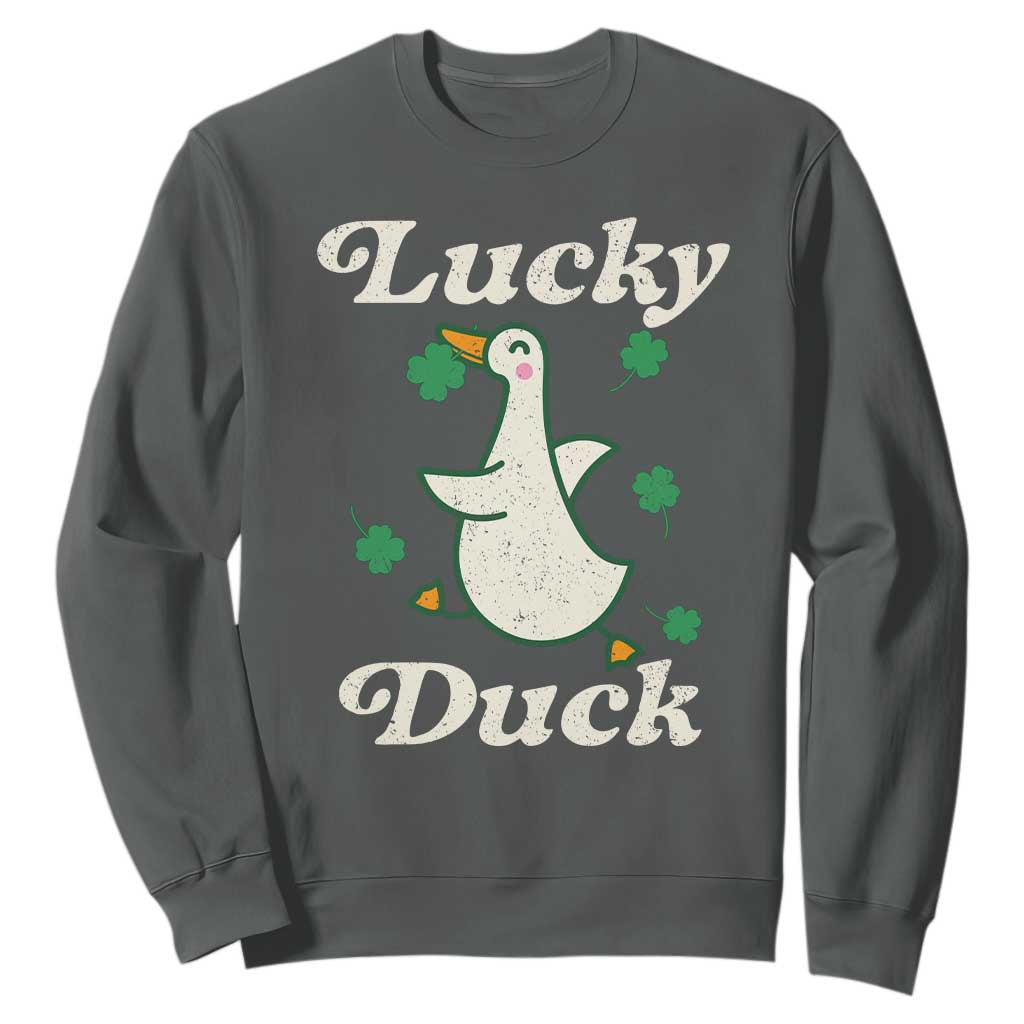Lucky Duck Sweatshirt St Patricks Day Shamrock Irish TS10 Dark Heather Print Your Wear