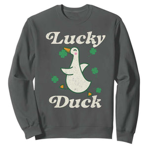 Lucky Duck Sweatshirt St Patricks Day Shamrock Irish TS10 Dark Heather Print Your Wear