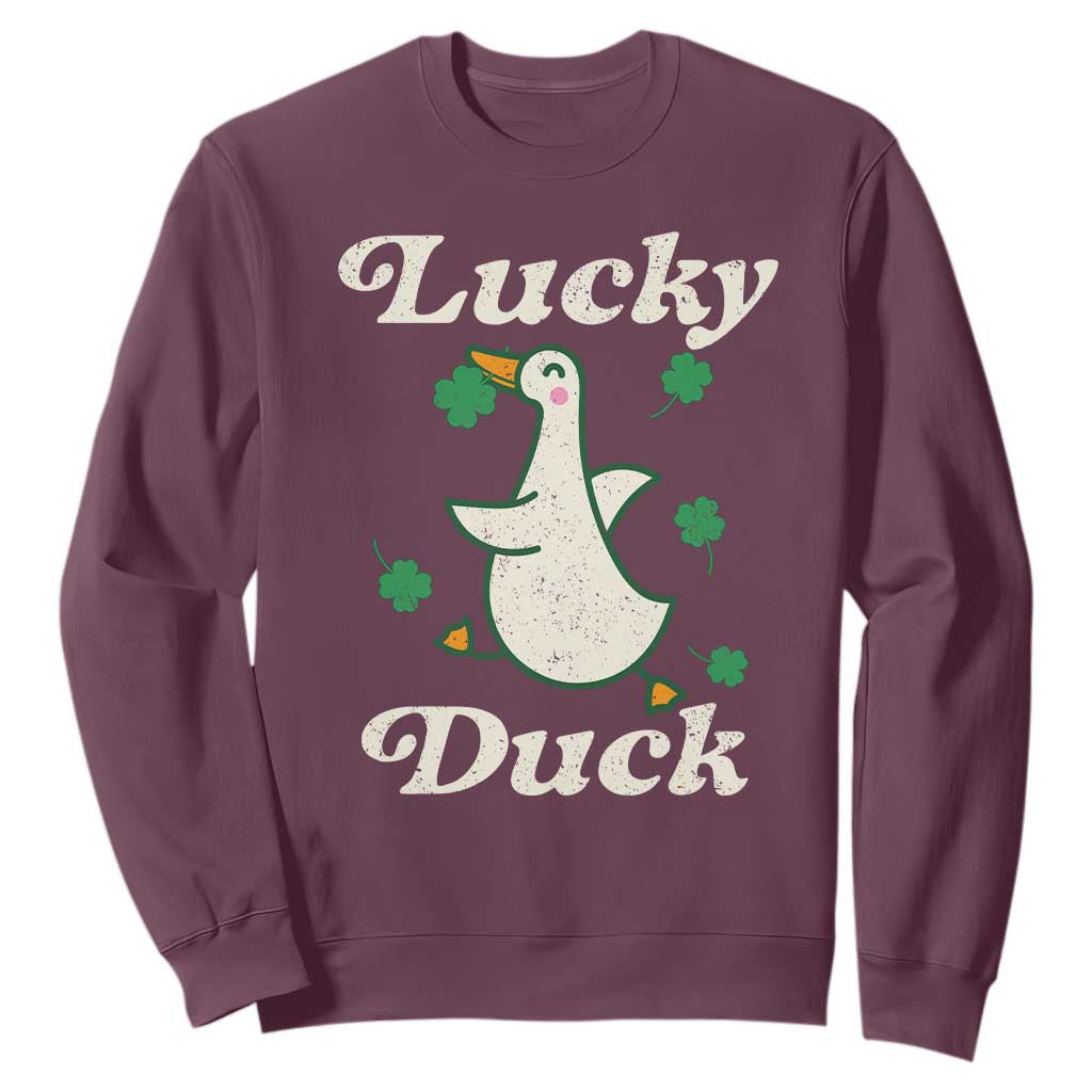 Lucky Duck Sweatshirt St Patricks Day Shamrock Irish TS10 Maroon Print Your Wear