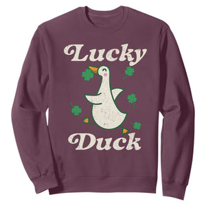 Lucky Duck Sweatshirt St Patricks Day Shamrock Irish TS10 Maroon Print Your Wear