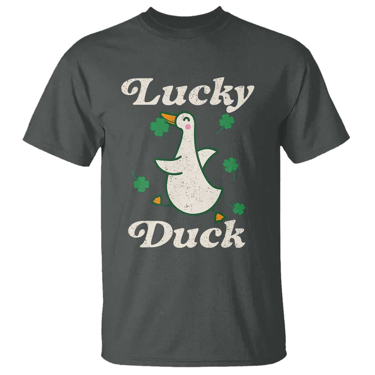 Lucky Duck T Shirt St Patricks Day Shamrock Irish TS10 Dark Heather Print Your Wear